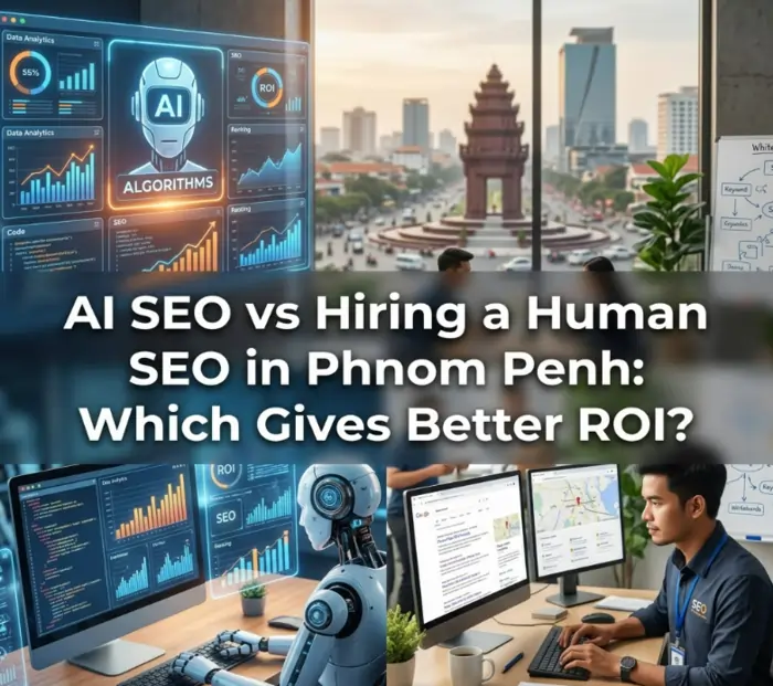 AI SEO vs human SEO ROI Phnom Penh